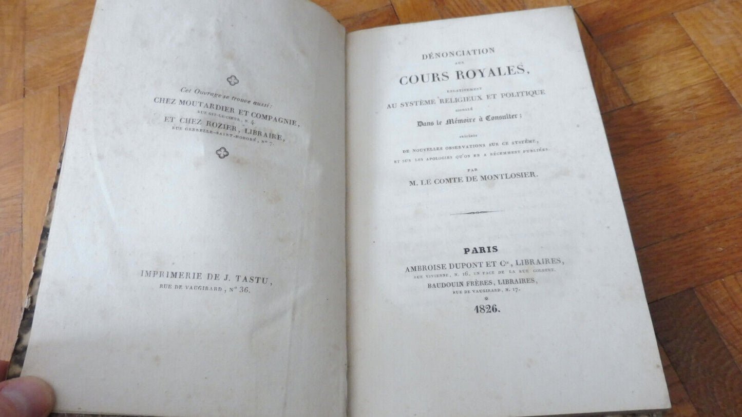 Dénonciations aux cours royales (De Montlosier) 1826