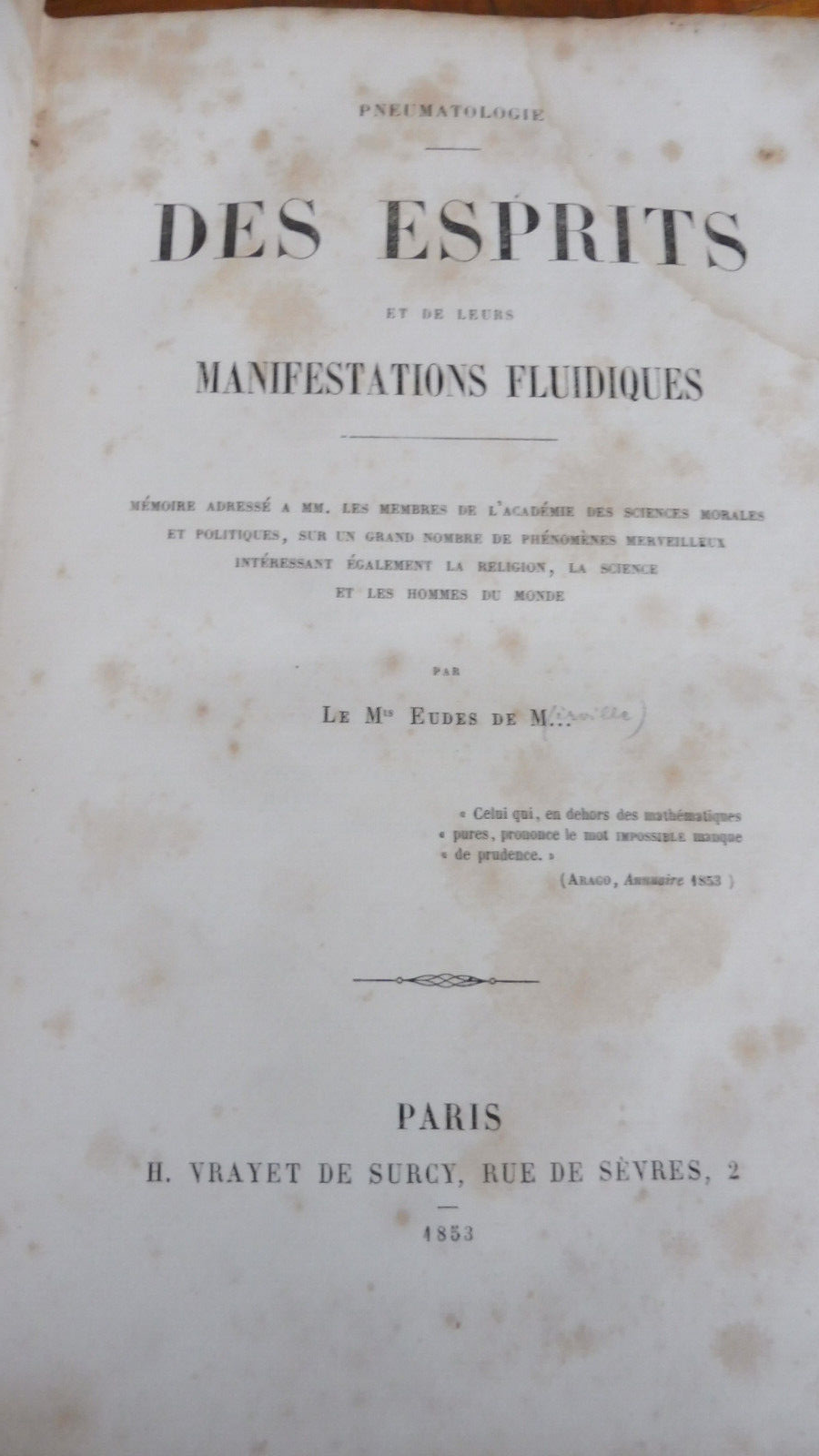 Des esprits et de leurs manifestations fluidiques (Eudes de Mirville) 1853