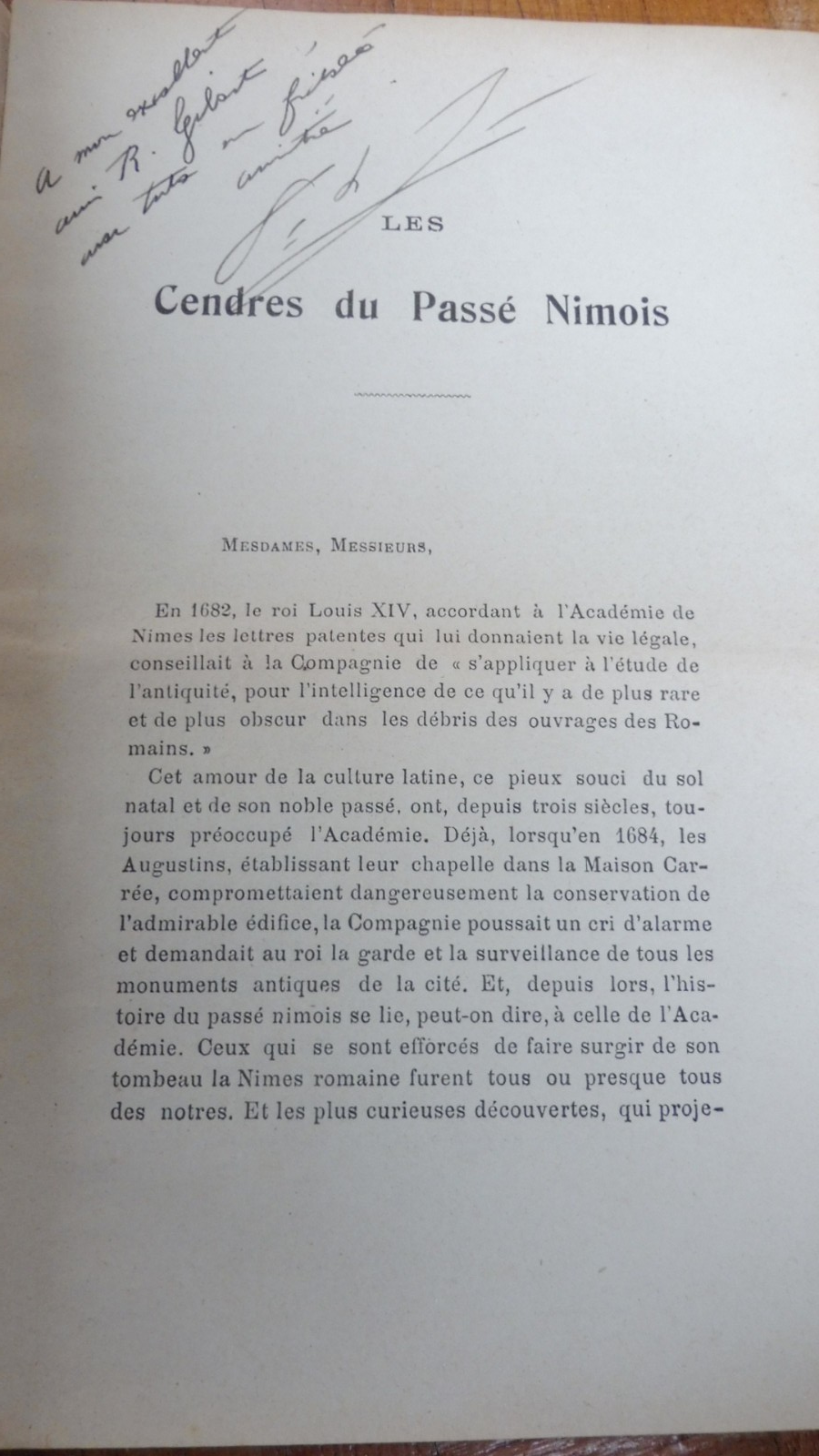 Les Cendres du passé Nimois (Jean Bosc) 1922 ENVOI