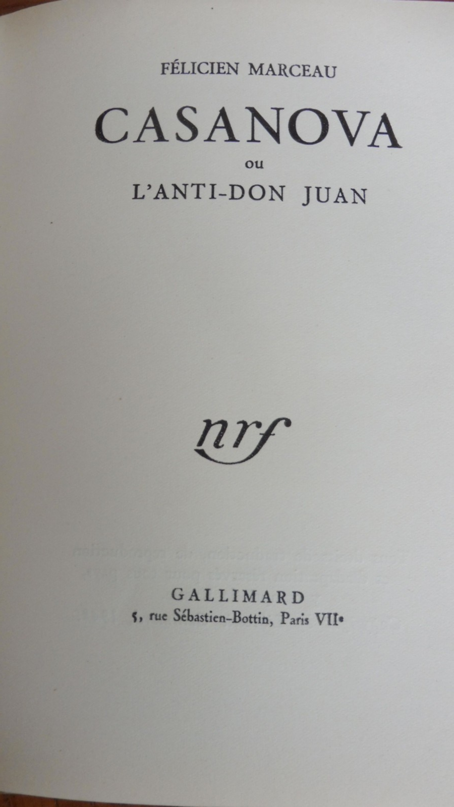 Casanova ou l'anti Don-Juan (Félicien Marceau) 1949 EO Envoi à André Maurois