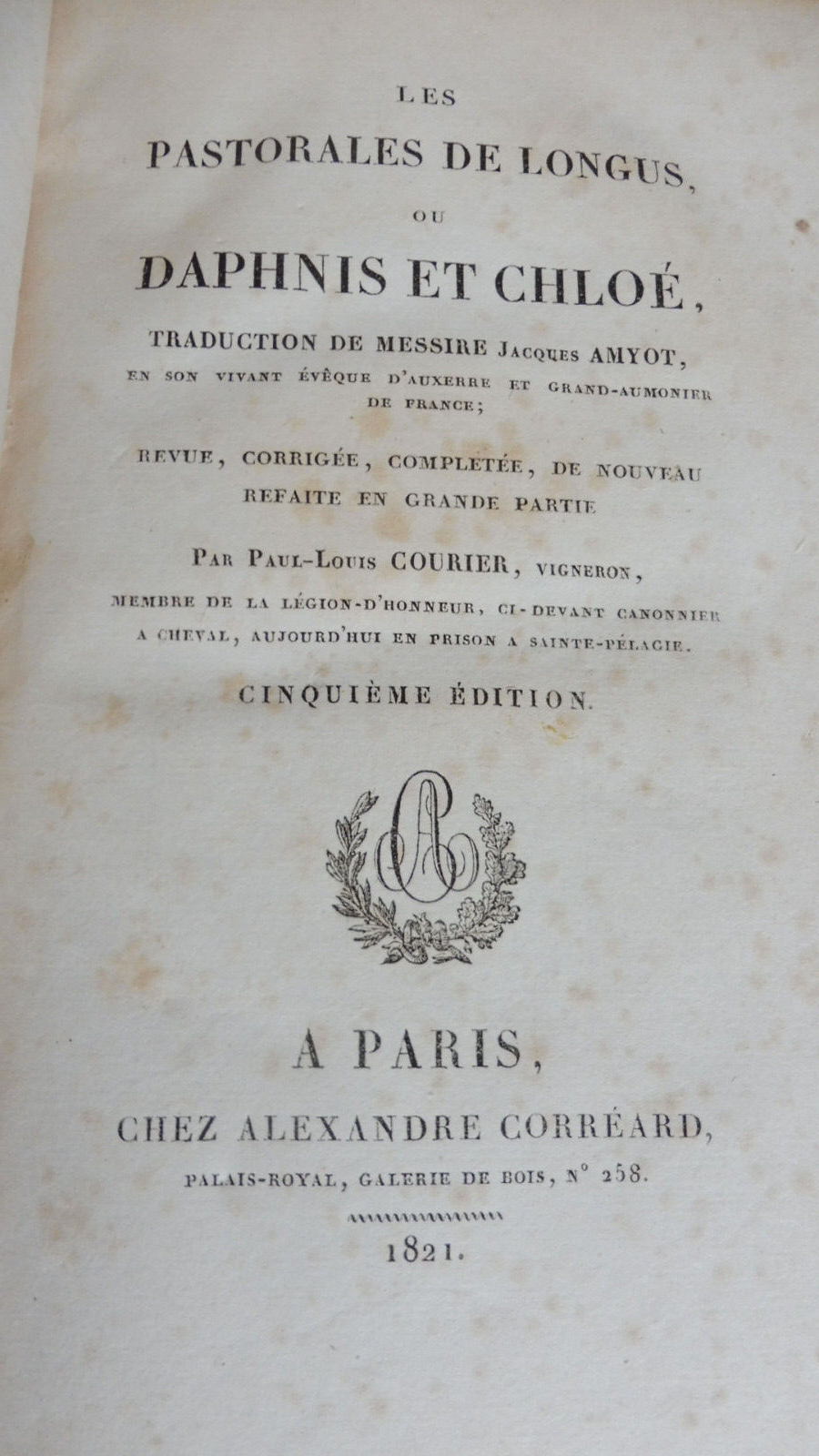 Les Pastorales de Longus. Daphnis et Chloé 1821