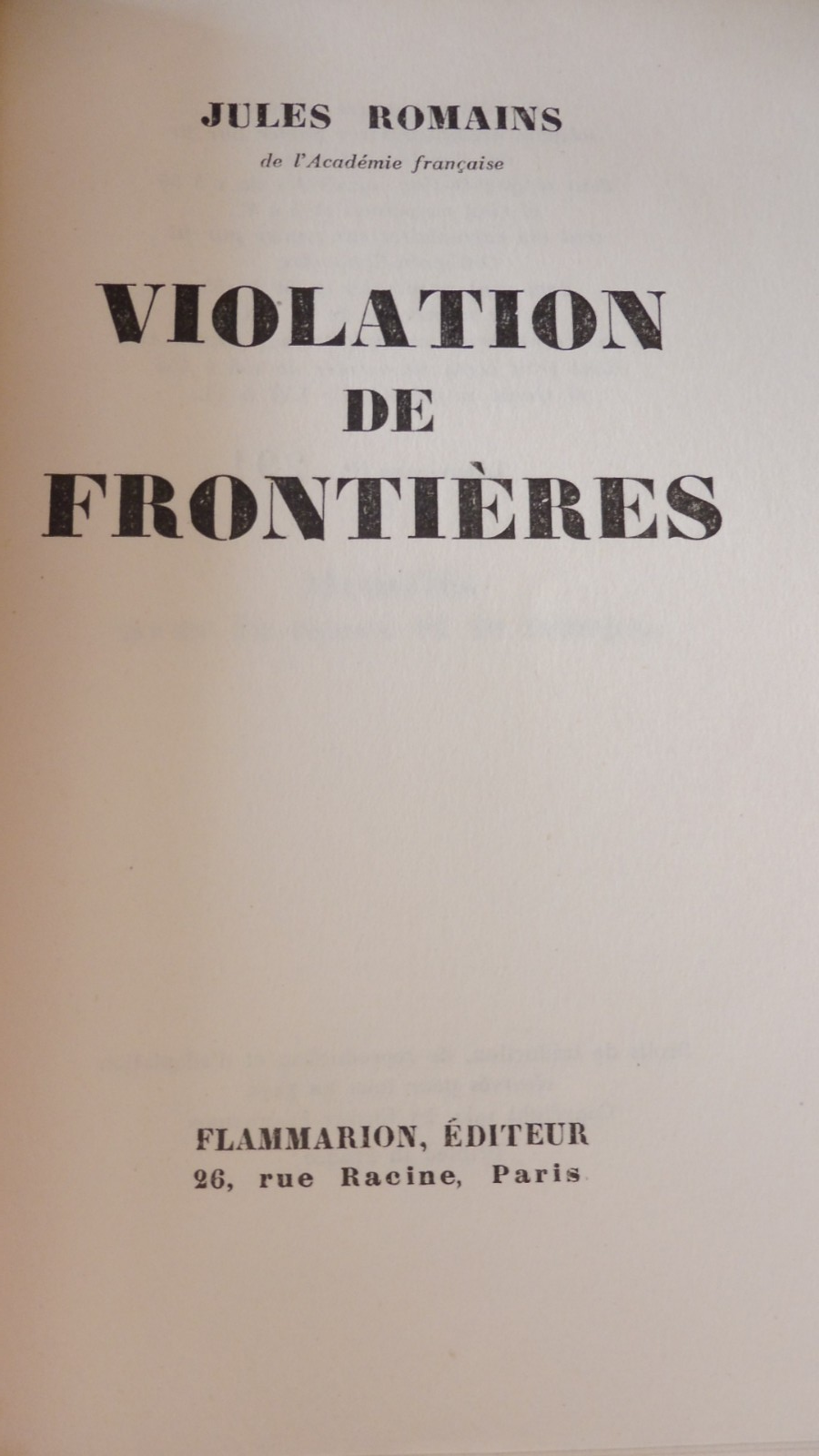 Violation de frontières (Jules Romains) 1951 ALFA EO