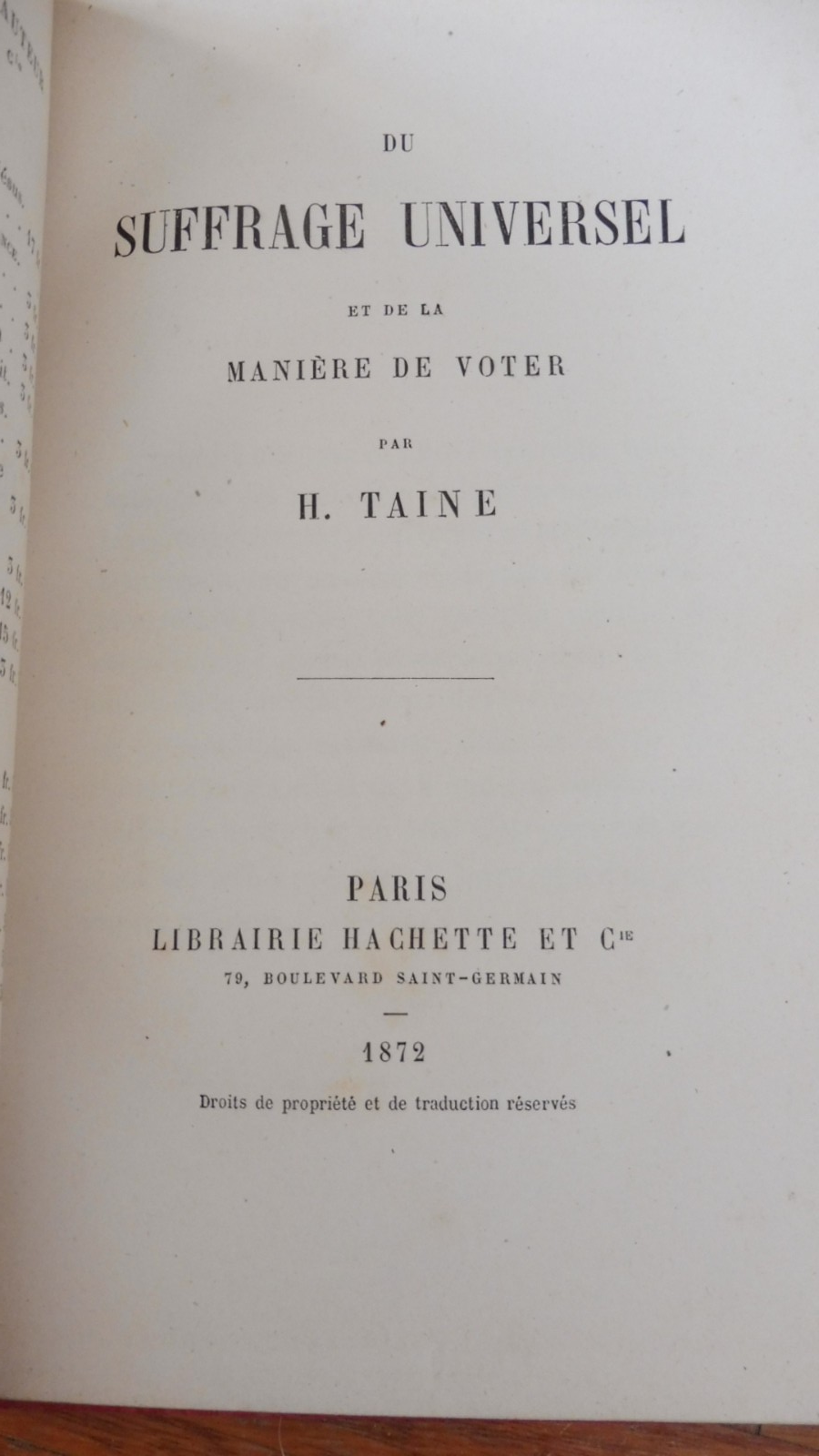 Du suffrage universel et de la manière de voter (H. Taine) 1872 EO