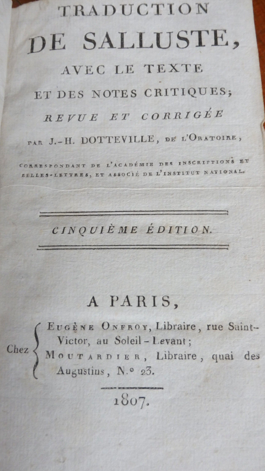 Traduction de Salluste. Catilina et Jugurtha 1807