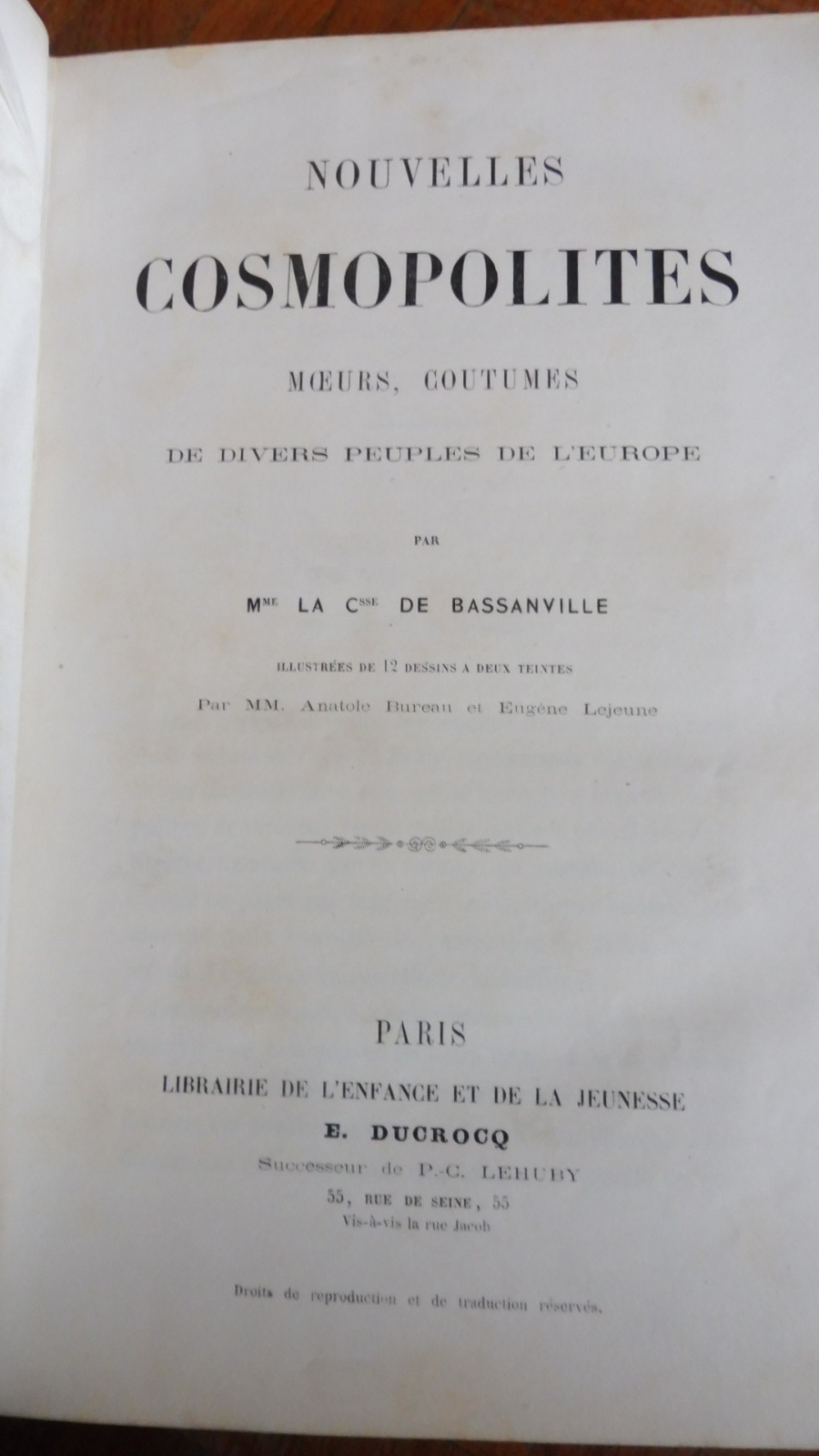 Nouvelles cosmopolites. Moeurs, coutumes (De Bassanville) s.d. illus. Bureau