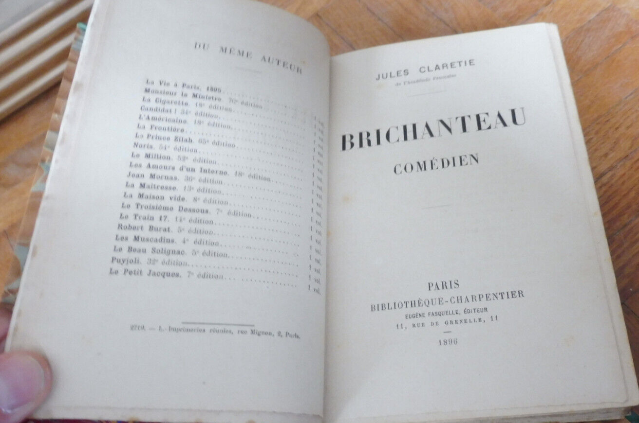 Brichanteau comédien (Jules Clarétie) 1896 EO