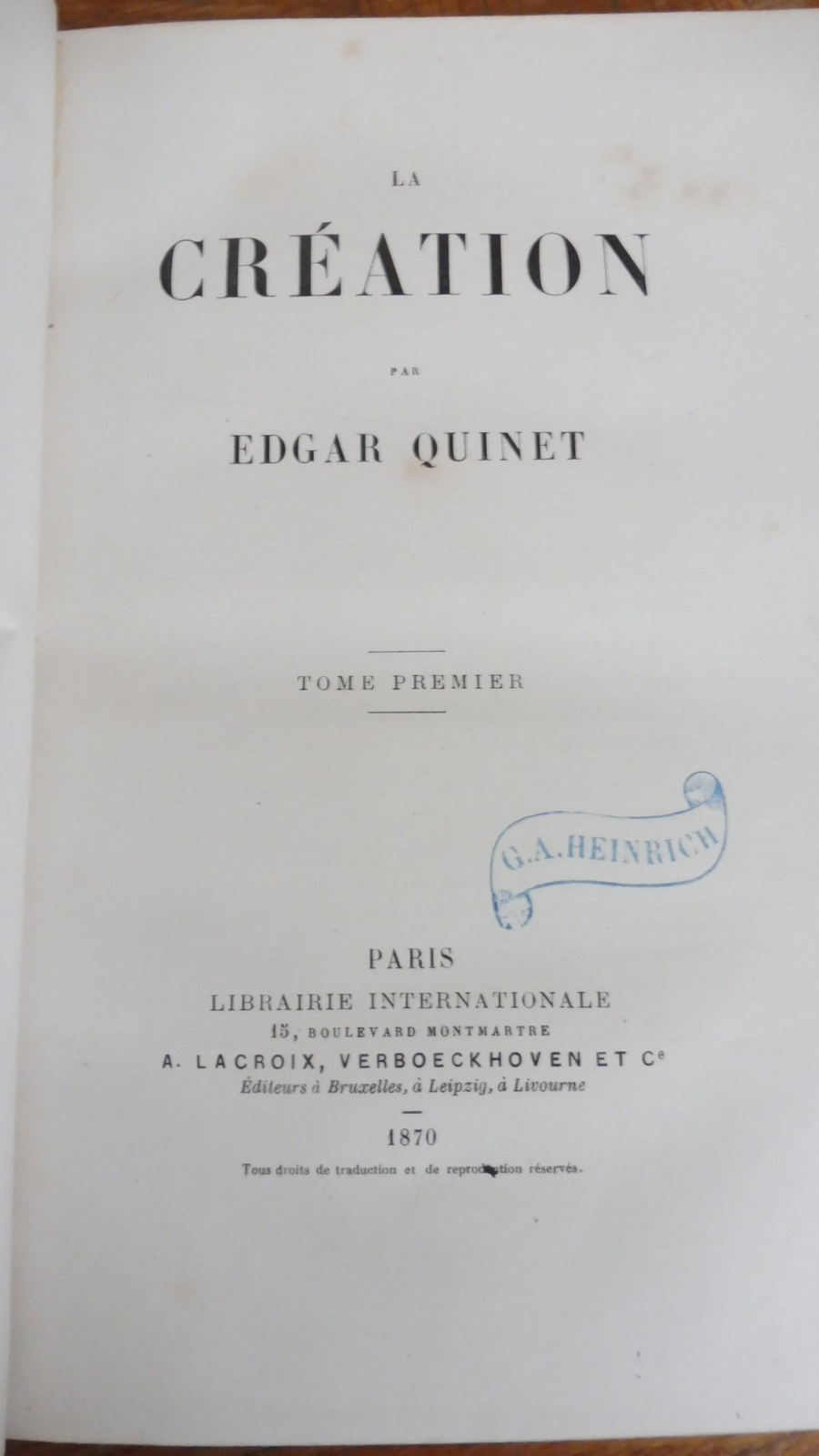 La Création (Edgar Quinet) 1870 2/2 EO