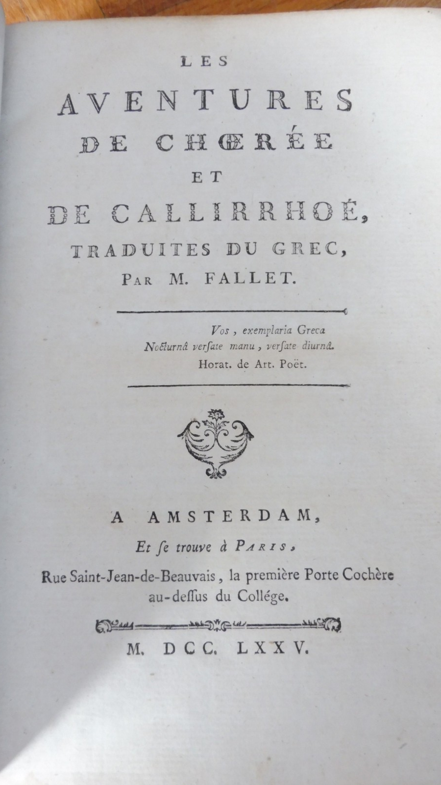 Les Aventures de Choerée et de Callirrhoé (Fallet trad.) 1775