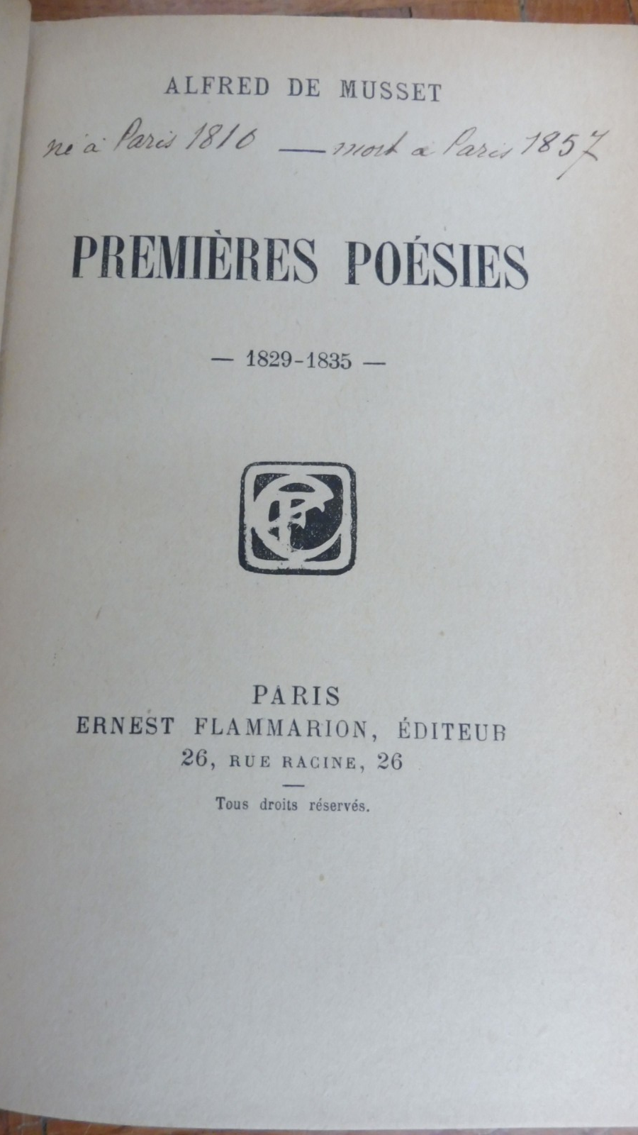 Premières poésies 1829-1835 (Alfred De Musset) 1910