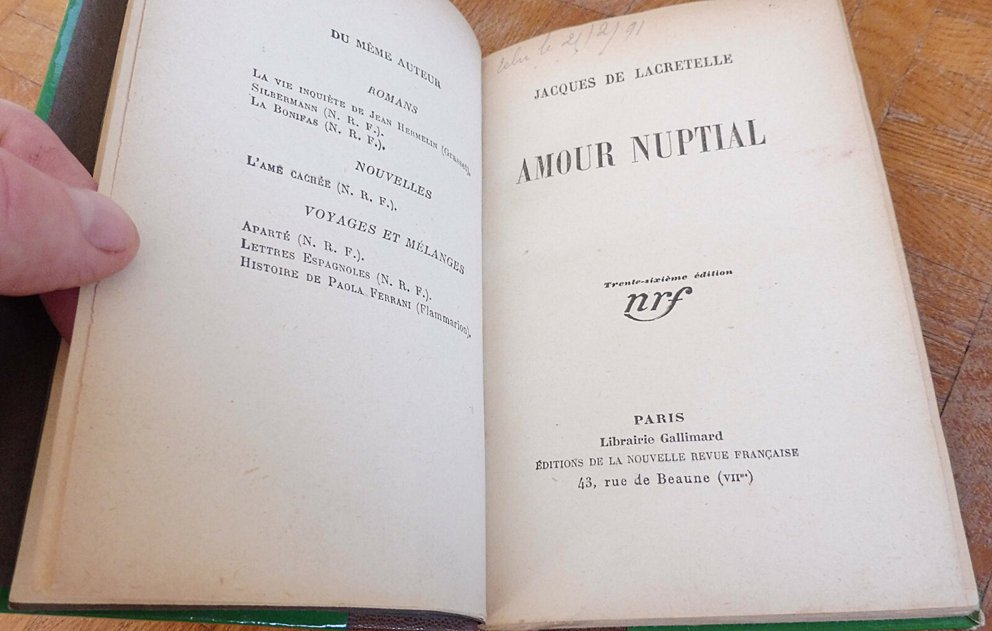 L'Amour nuptial (Jacques de Lacretelle) 1930