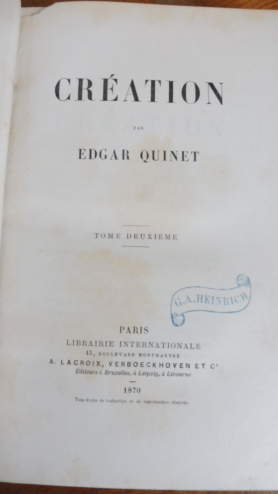 La Création (Edgar Quinet) 1870 2/2 EO