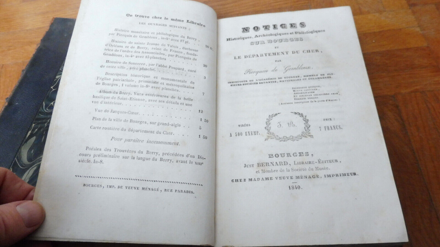 Notices historiques, archéologiques et philologiques sur Bourges (Gembloux) 1840