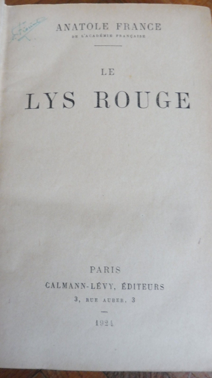 Le Lys rouge (Anatole France) 1924