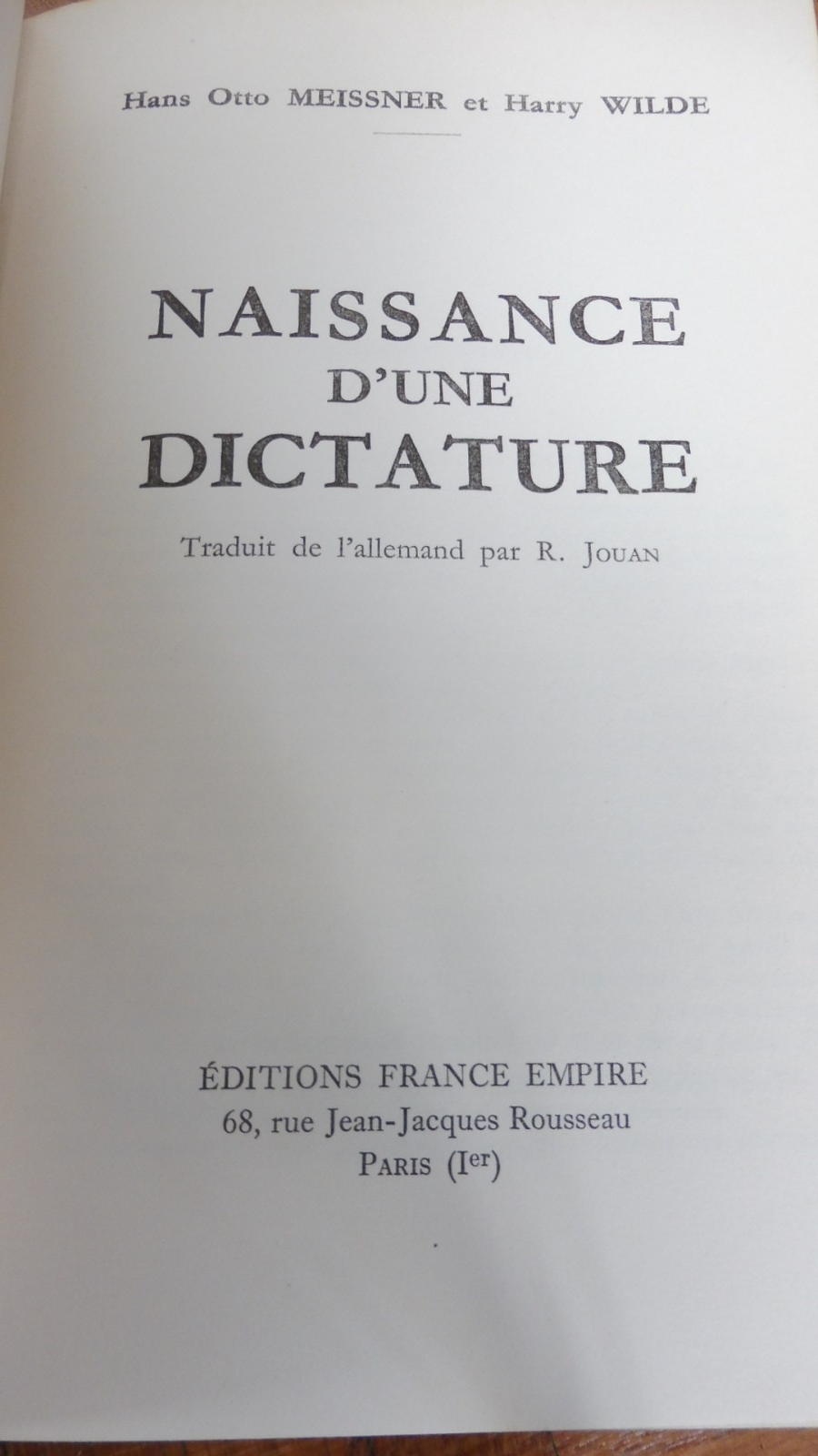 Naissance d'une dictature (Meissner et Wilde) 1959