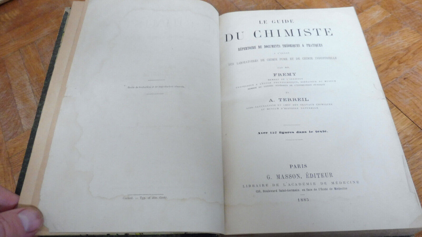 Le Guide du chimiste (Frémy et Terreil) 1885 ENVOI