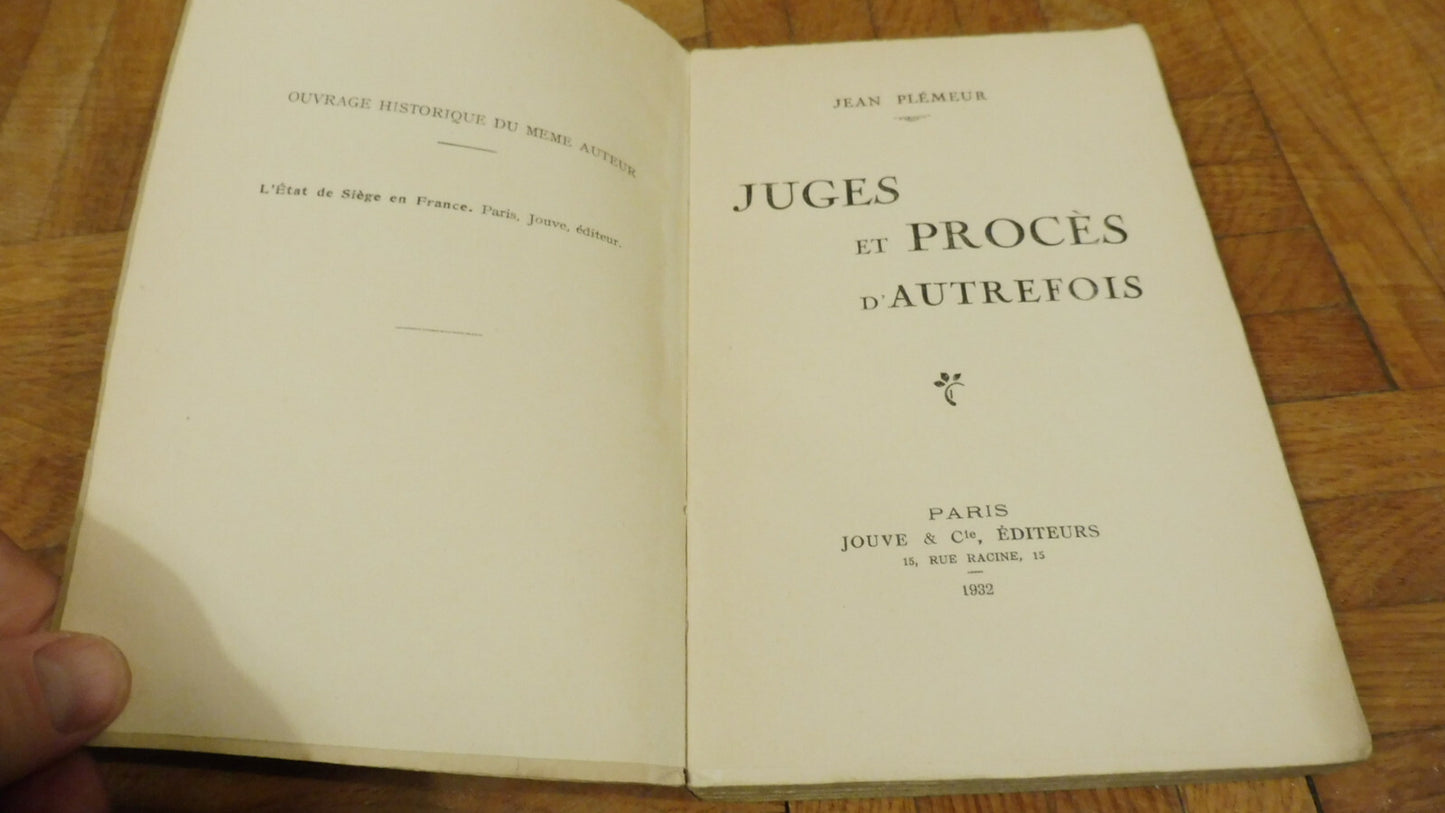 Juges et procès d'autrefois (Jean Plémeur) 1932