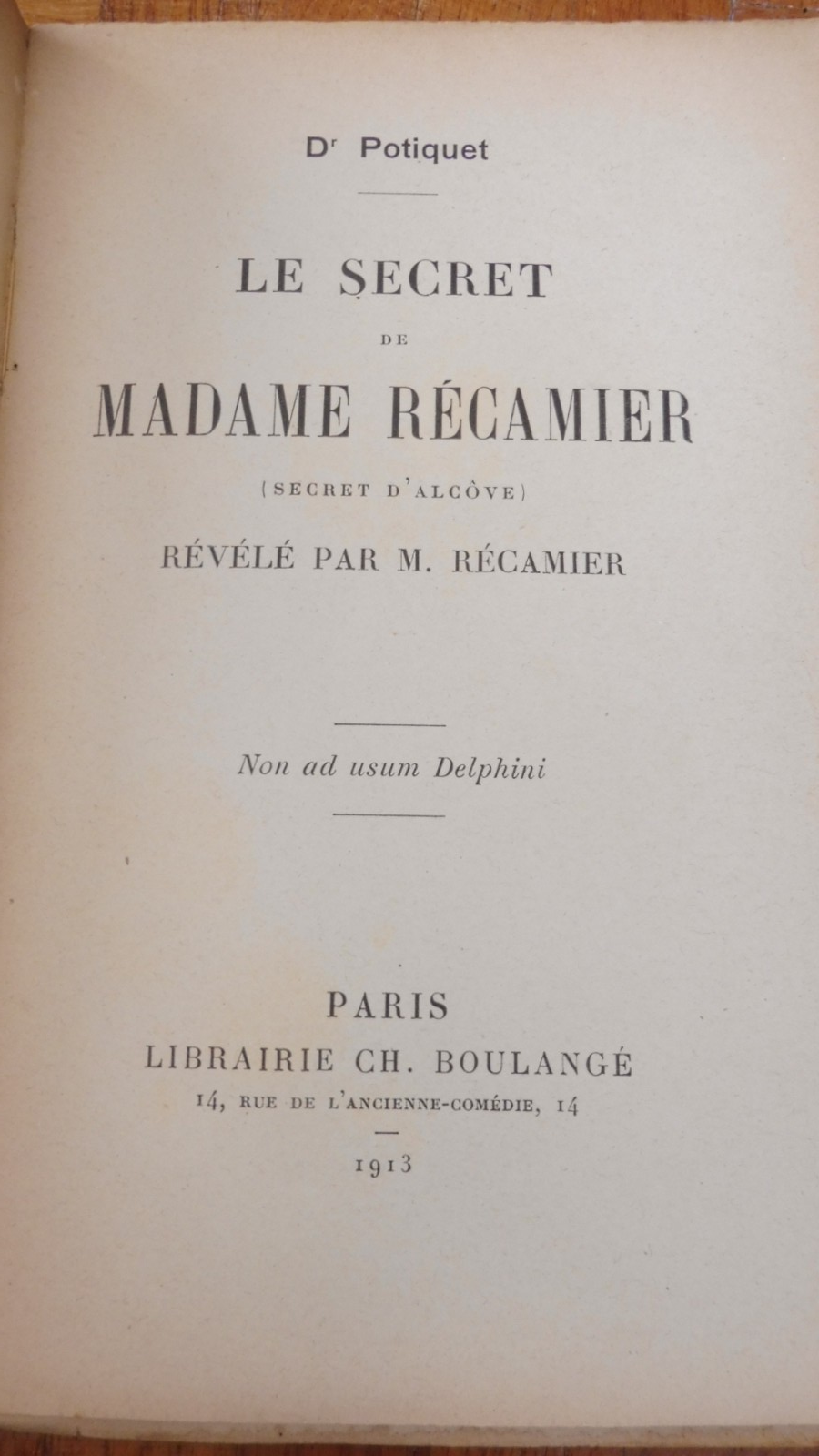 Le Secret de madame Récamier (Dr. Poliquet) 1913 ENVOI