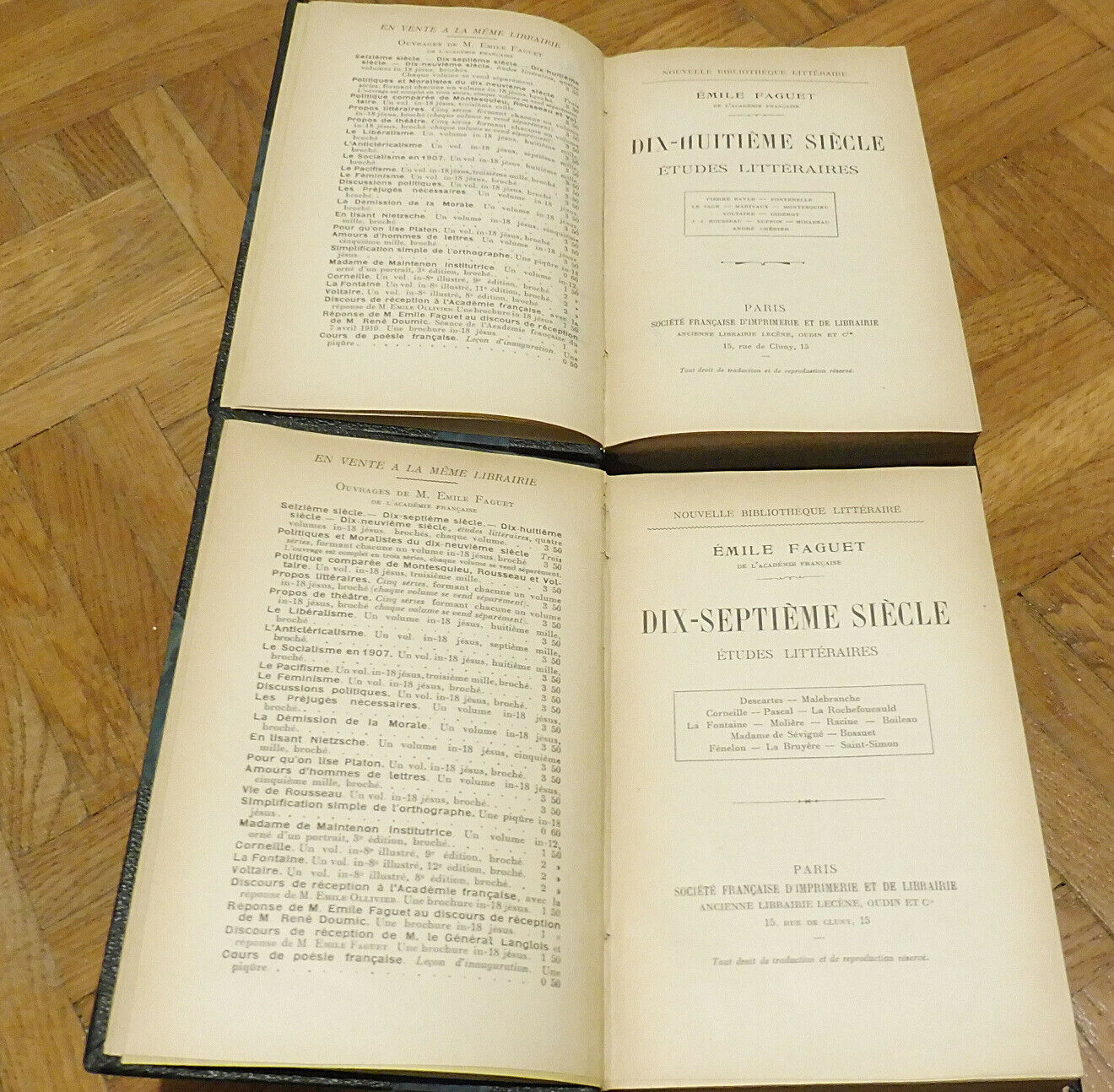 Études littéraires 17e et 18e siècles (Émile Faguet) s.d. 2 vol.