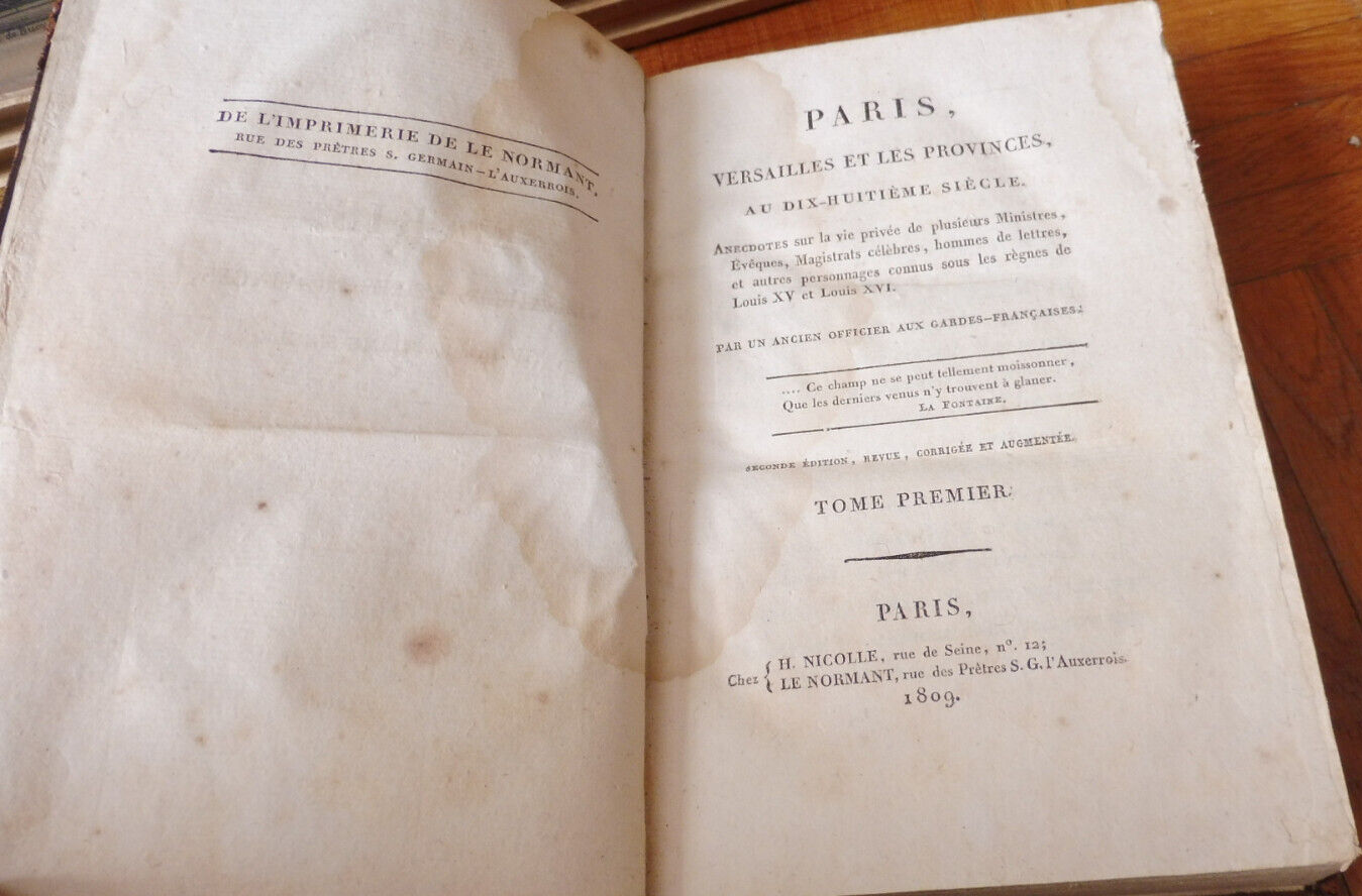 Paris, Versailles et les provinces au XVIIIe siècle 1809 2 tomes en 1 vol.