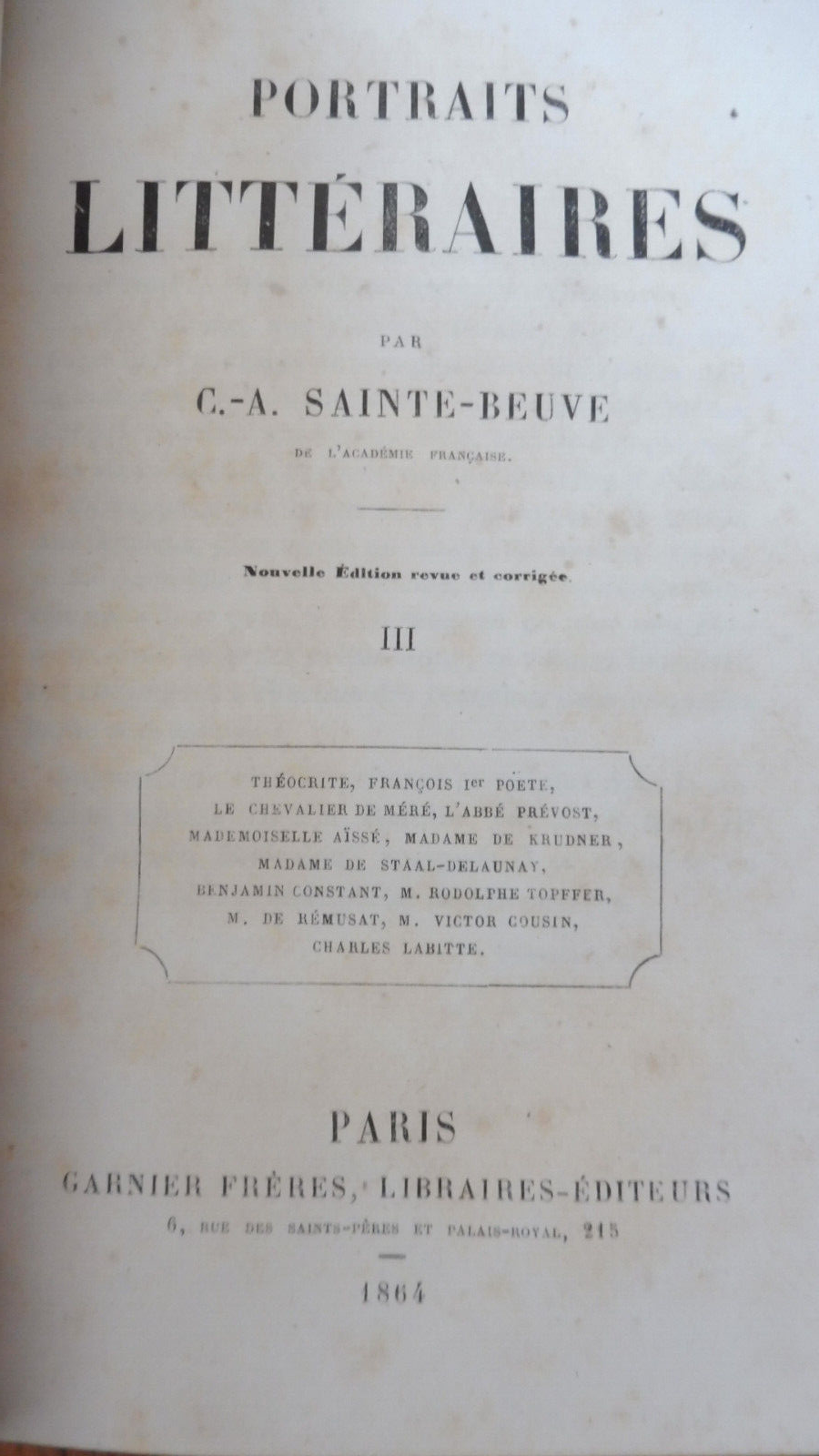 Portraits littéraires (Sainte-Beuve) 1862 3/3