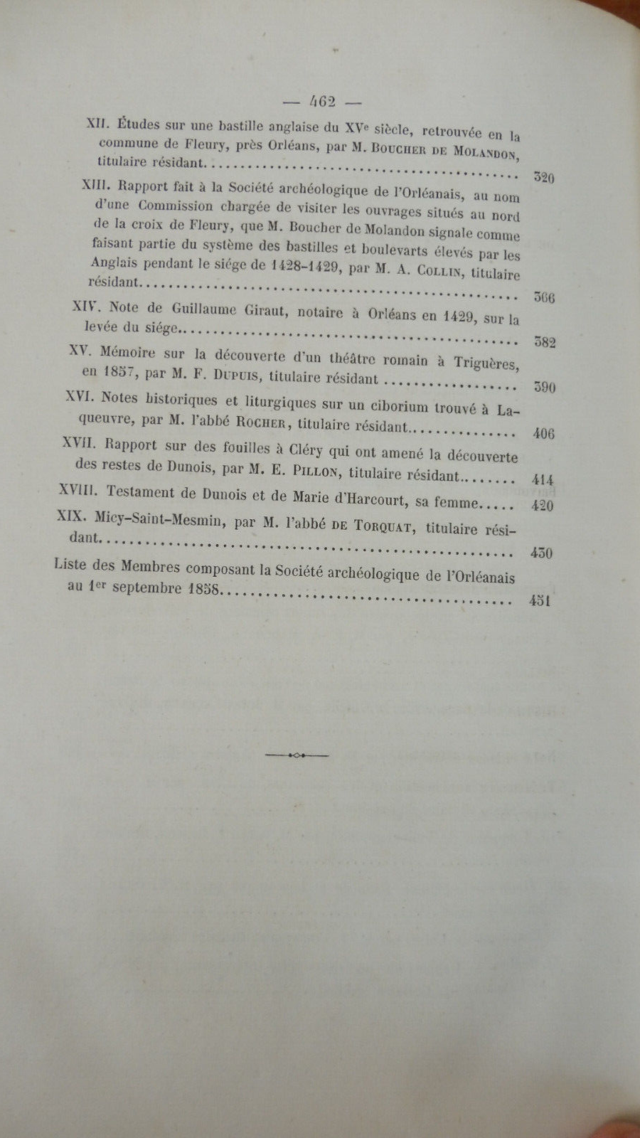 Mémoires de la Société archéologique de l'Orléanais 1858