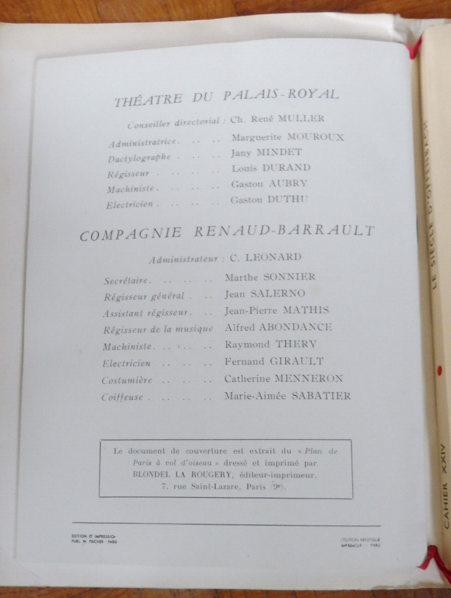 Le Siècle d'Offenbach. Cahiers de la compagnie (M. Renaud & J.-L. Barrault) 1958