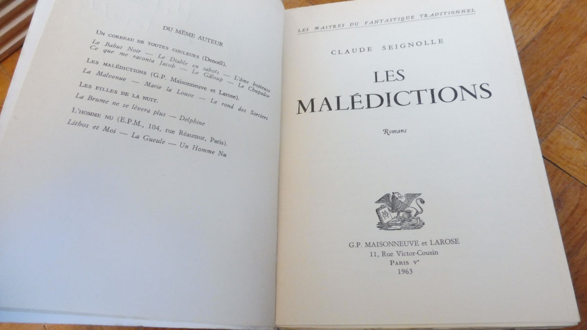 Les Malédictions (Claude Seignolle) 1963 FANTASTIQUE EO ENVOI