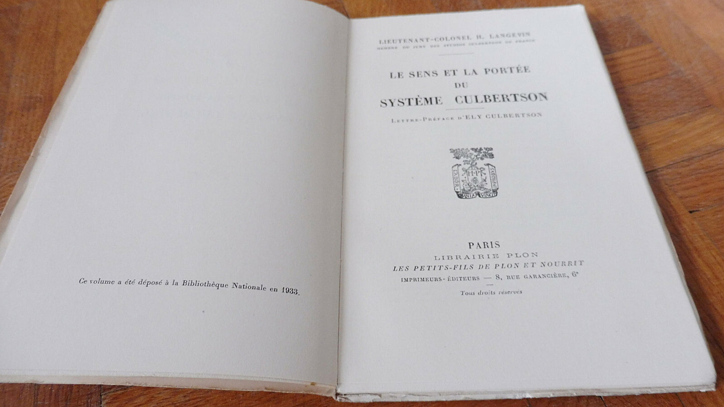 Le Sens et la portée du système Culbertson (Lt-Colonel Langevin) 1933 EO BRIDGE