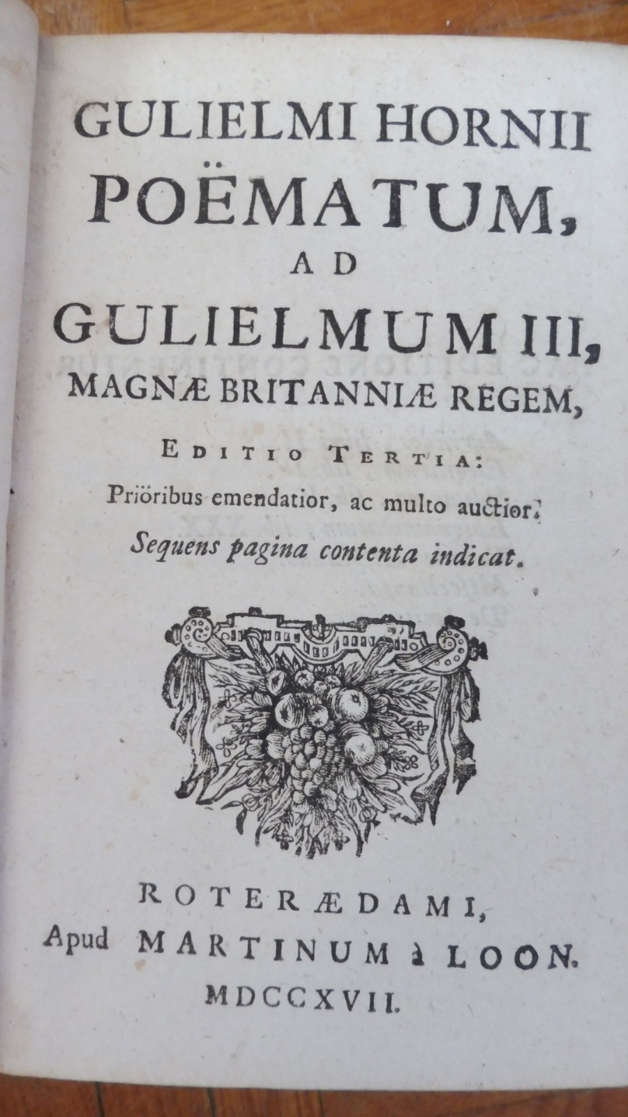Gulielmi Hornii Poematum ad Gulielmum III (Wilhelm Horn) 1717