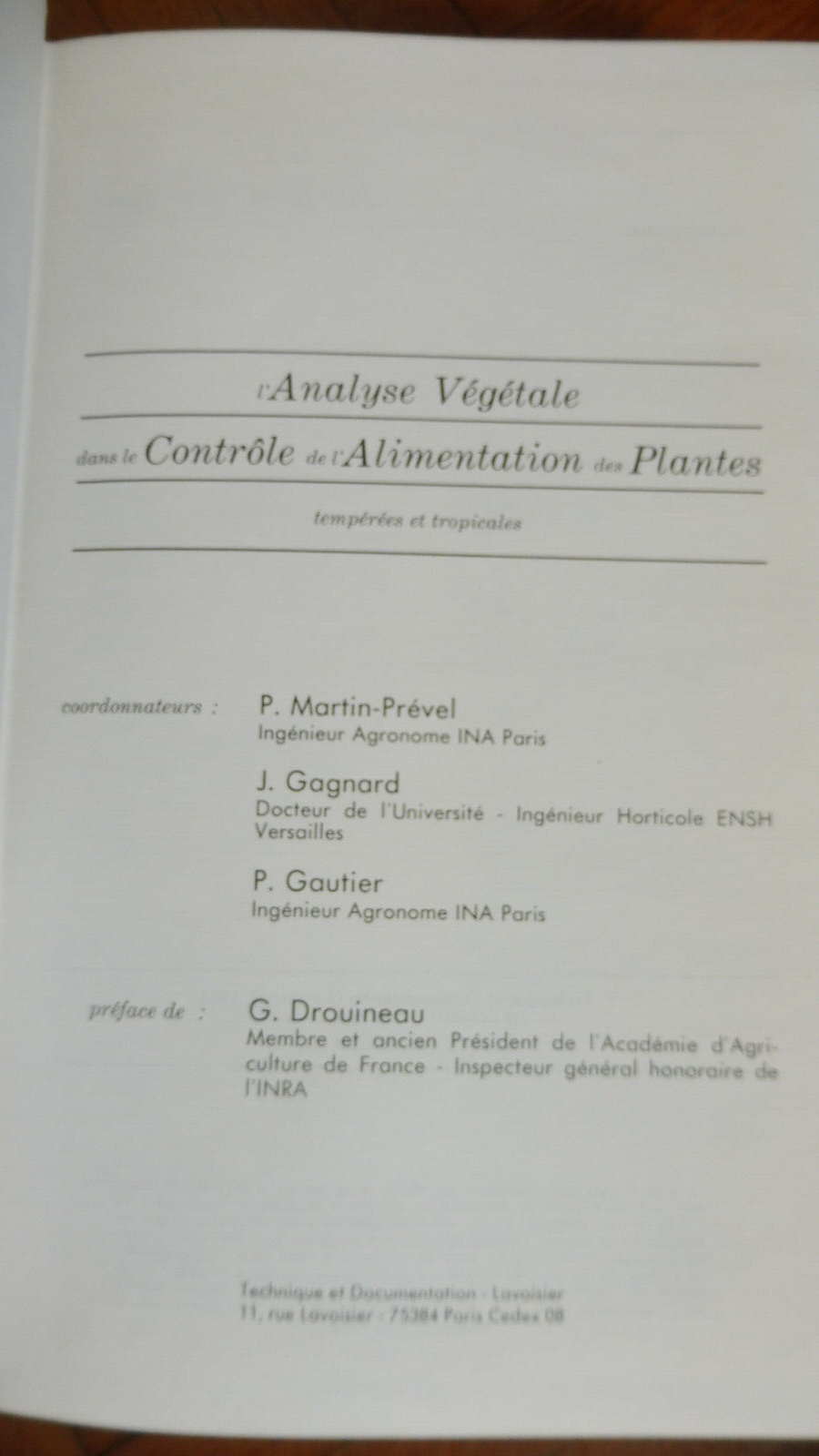 L'analyse végétale dans le contrôle de l'alimentation (Martin-Prével) 1984