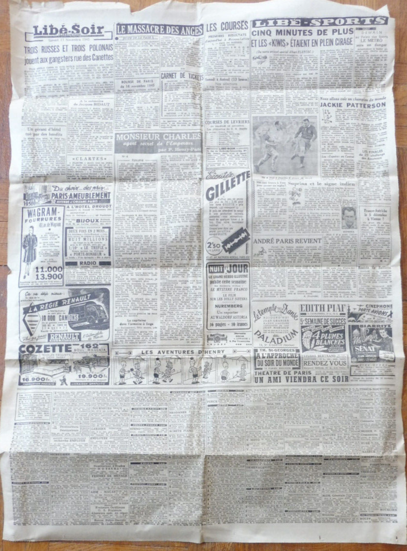 Libé-Soir ed. spéciale 17 novembre 1945 DEPART DE DE GAULLE, EVA BRAUN