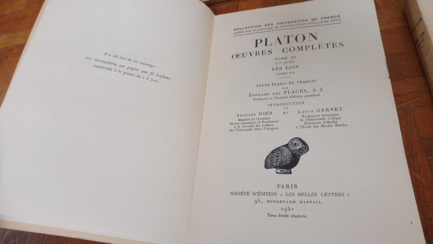 Les Lois (Platon) 1956 4 vol.