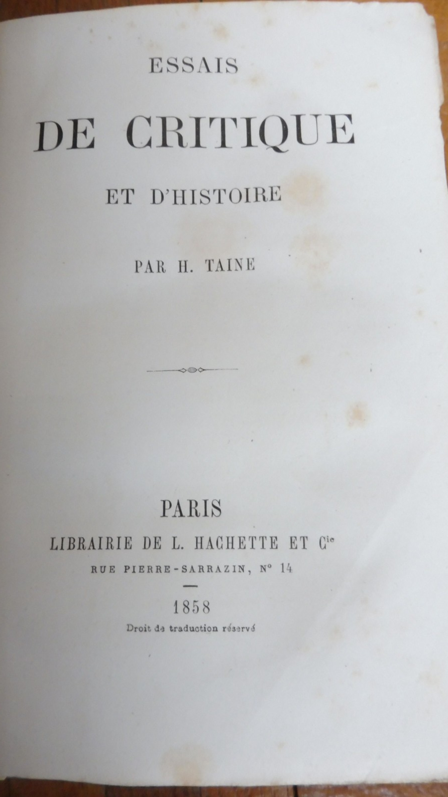Essais de critique et d'histoire (H. Taine) 1858 EO
