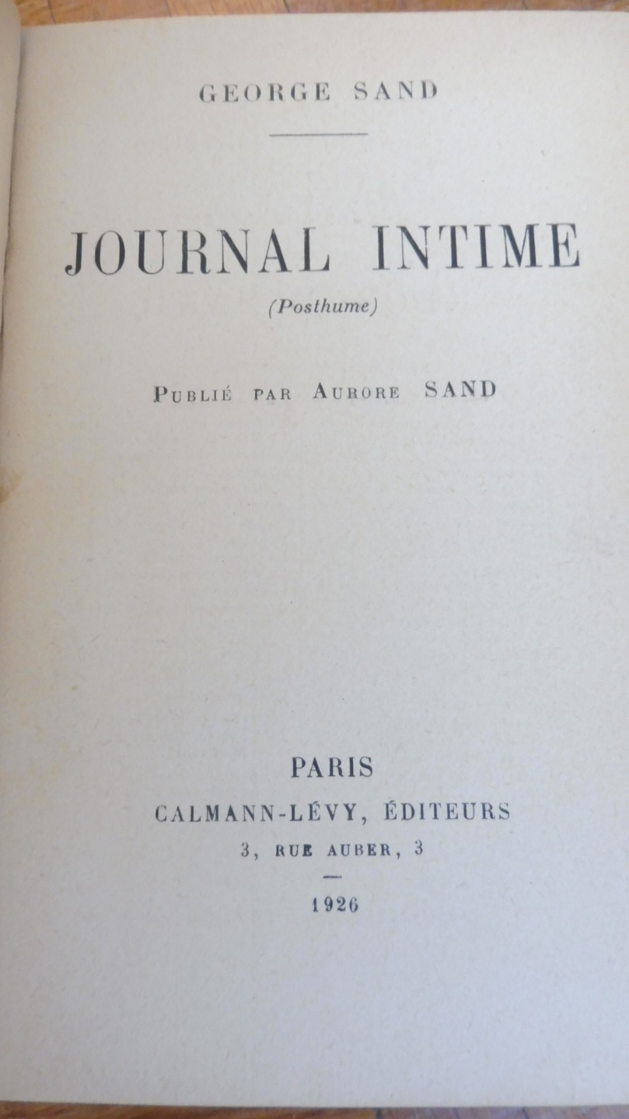 Journal intime (George Sand) 1926