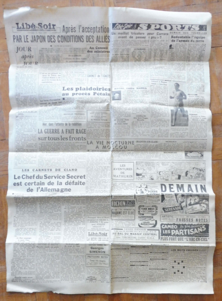 Libé soir 15 août 1945 FIN DE LA GUERRE JAPON