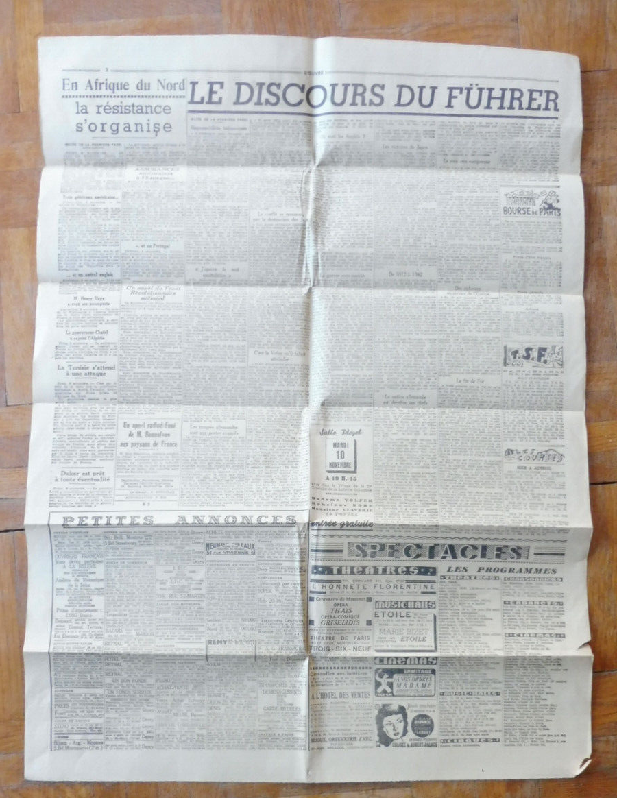 L'Oeuvre 10 novembre 1943 DEBARQUEMENT ALGERIE MAROC HITLER