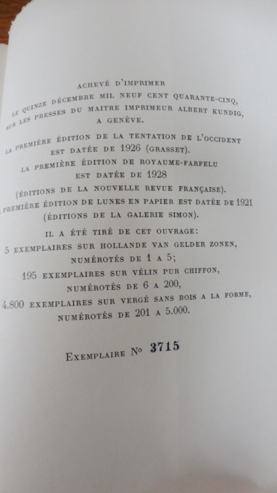 La Tentation de l'Occident (André Malraux) 1945 NUMEROTE
