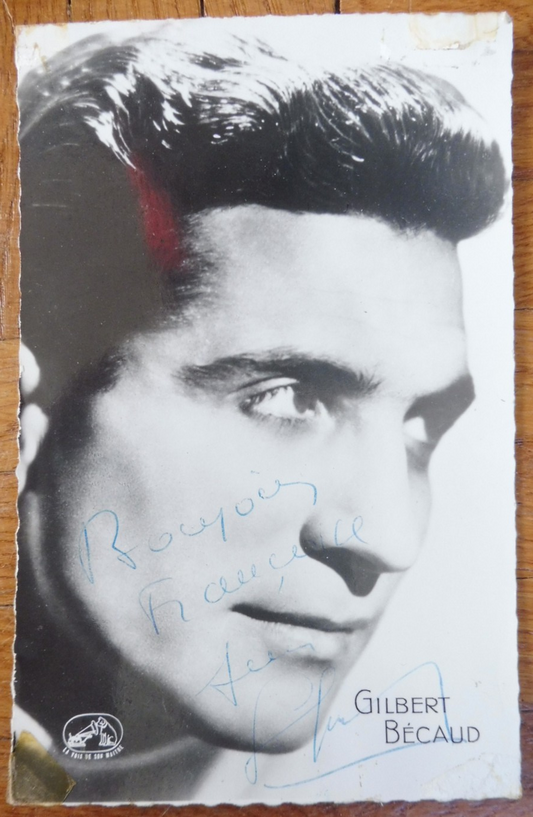 Photo signée Gilbert Bécaud 9x14 cm