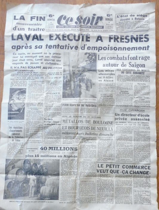 Ce soir 16 octobre 1945 EXECUTION DE LAVAL