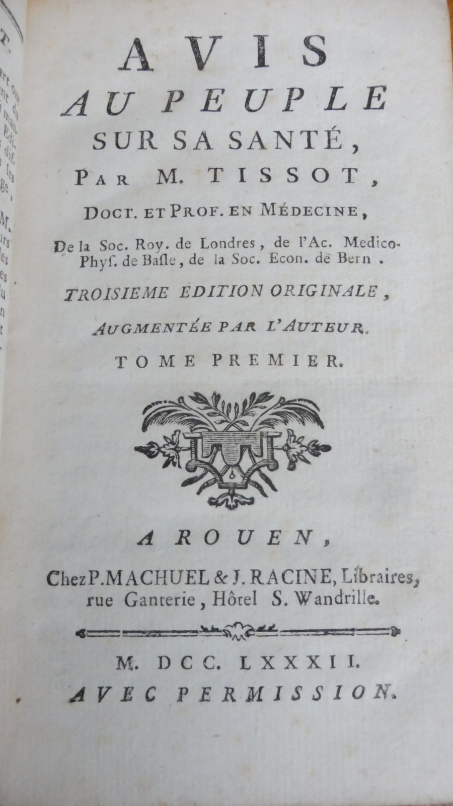 Avis au peuple sur sa santé (Tissot) 1782 2 tomes en 1 vol.