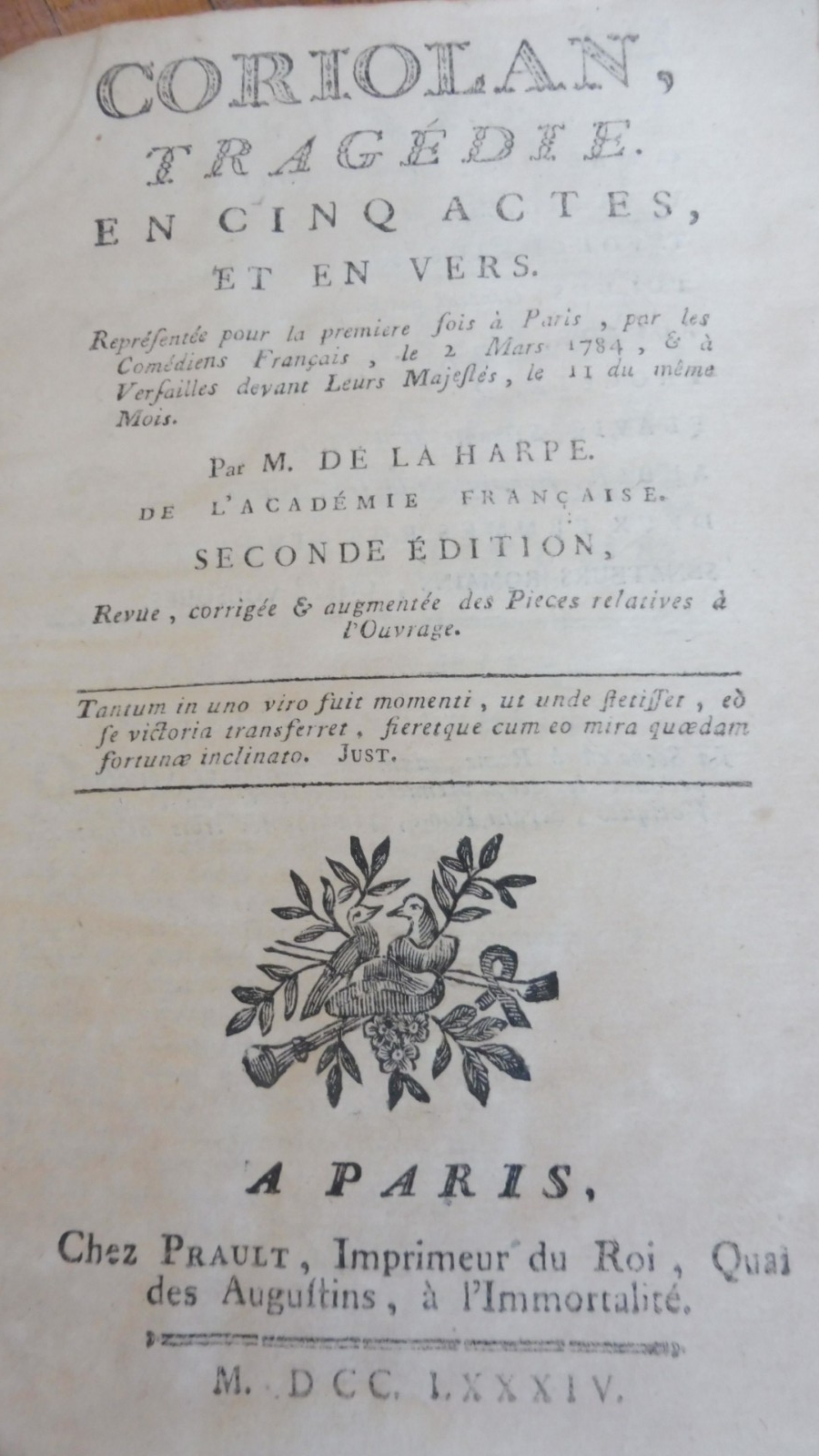 Coriolan, tragédie en cinq actes (De La Harpe) 1784