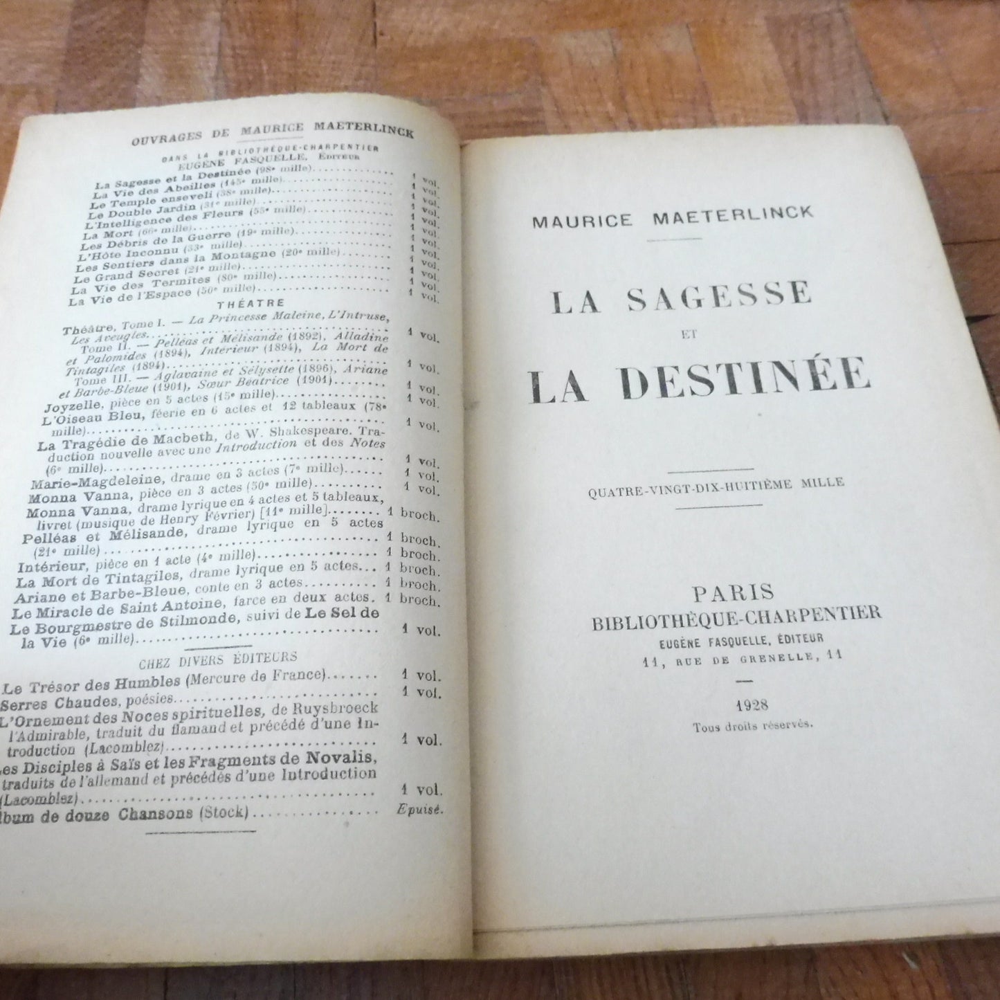La Sagesse et la destinée (Maeterlinck) 1928