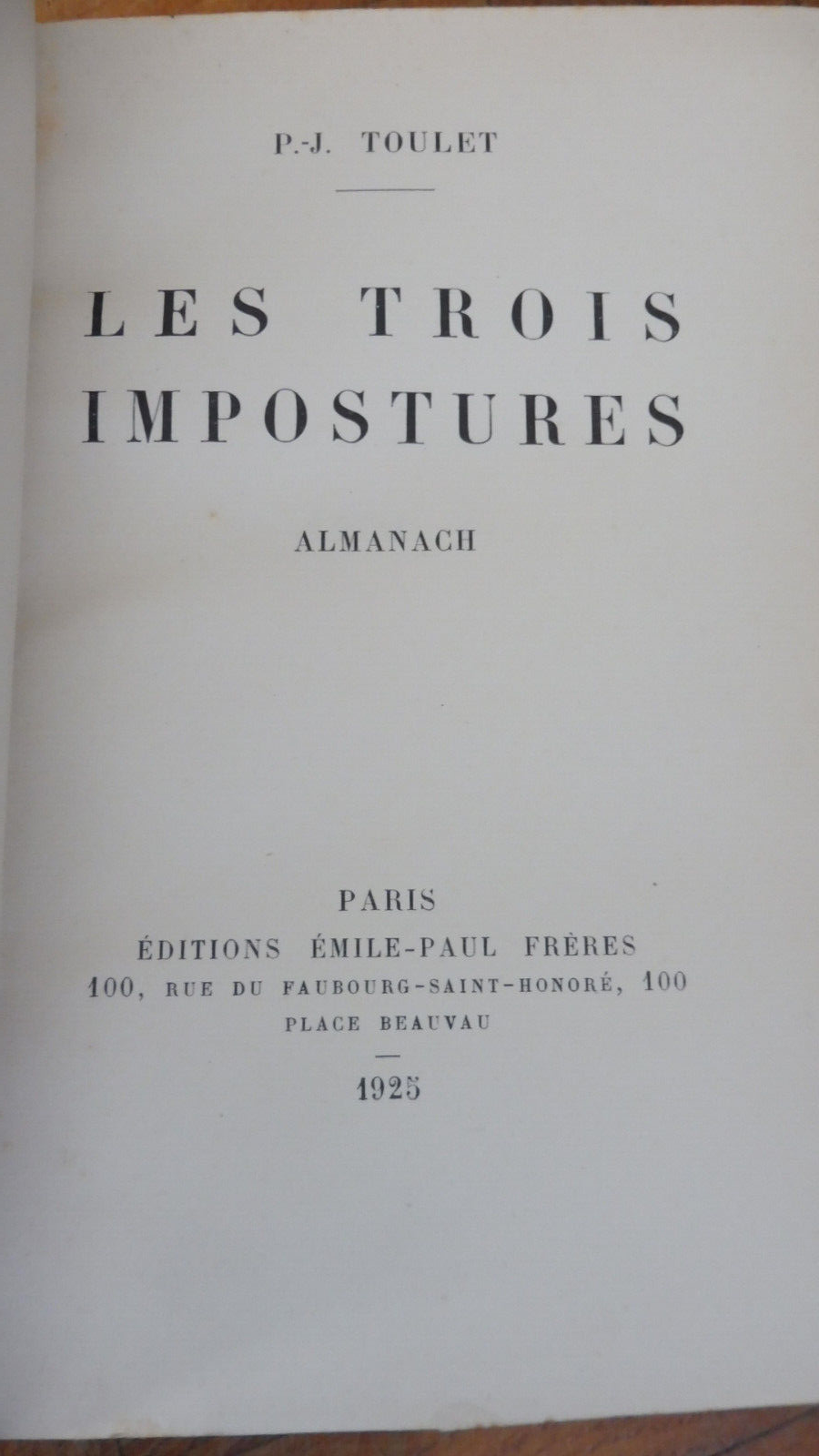 Les Trois impostures (P.-J. Toulet) 1925 EO