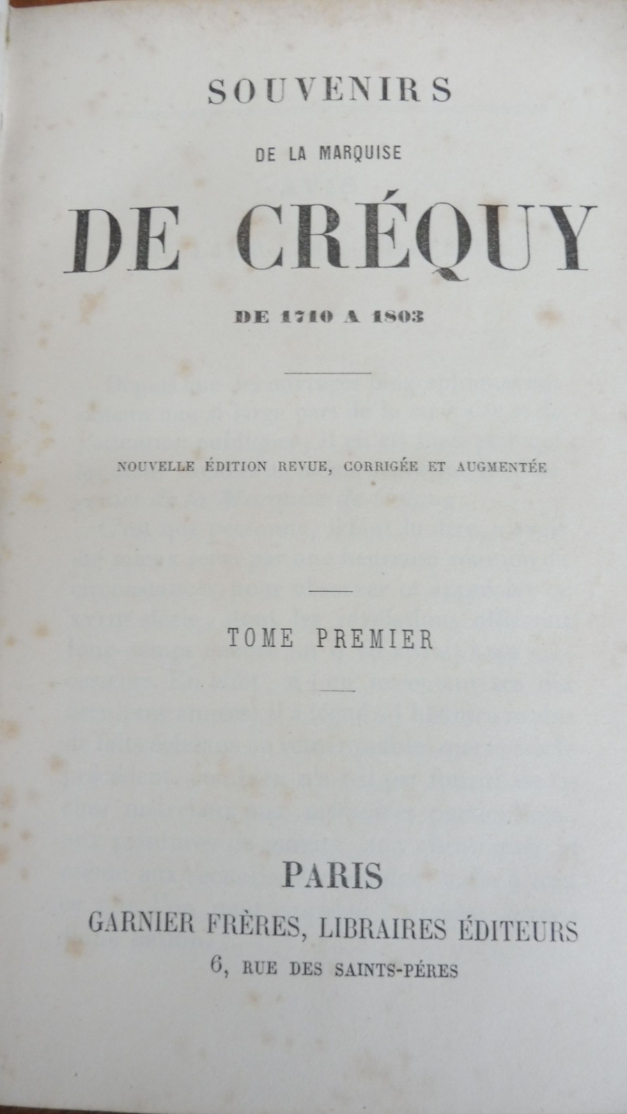 Souvenirs de la marquise de Créquy 6 tomes en 3 vol.