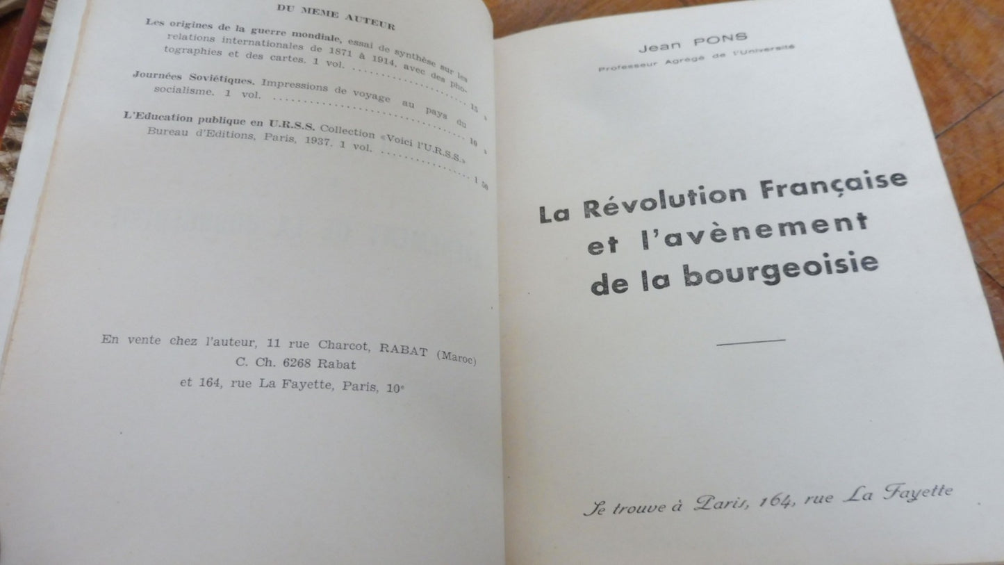 La Révolution française et l'avènement de la bourgeoisie (Jean Pons) 1938