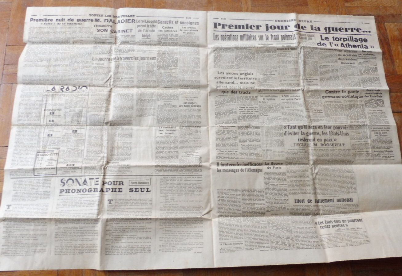 L'Intransigeant 5 sept. 1939 L'ATHENIA TORPILLE POLOGNE
