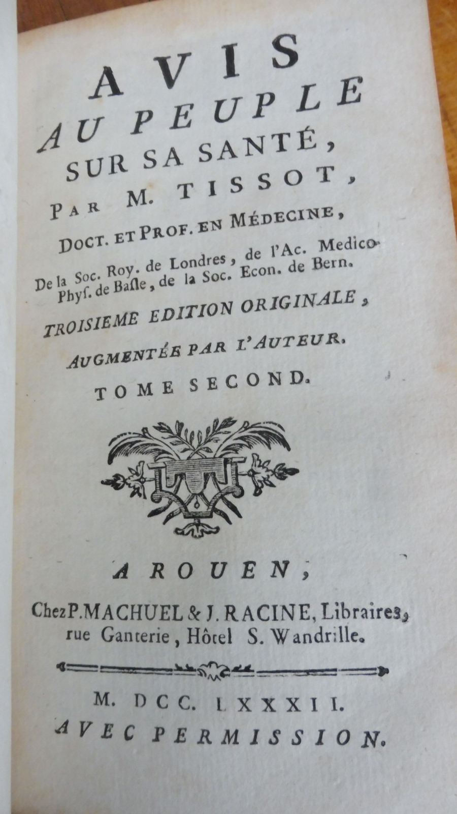 Avis au peuple sur sa santé (Tissot) 1782 2 tomes en 1 vol.