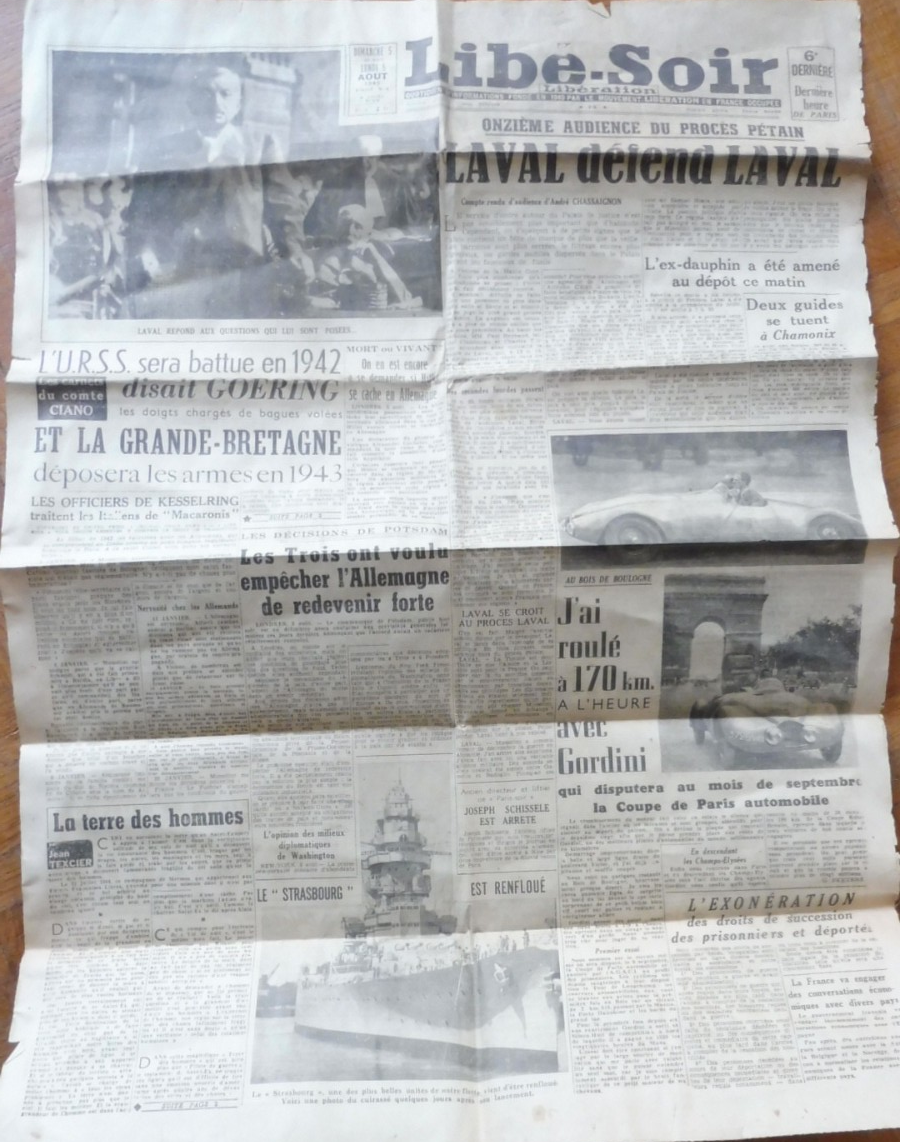 Libé-soir 6 août 1945 PROCES LAVAL