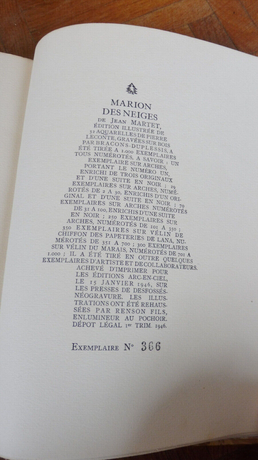 Marion des neiges (Jean Martet) 1946 illus. Leconte NUMEROTE