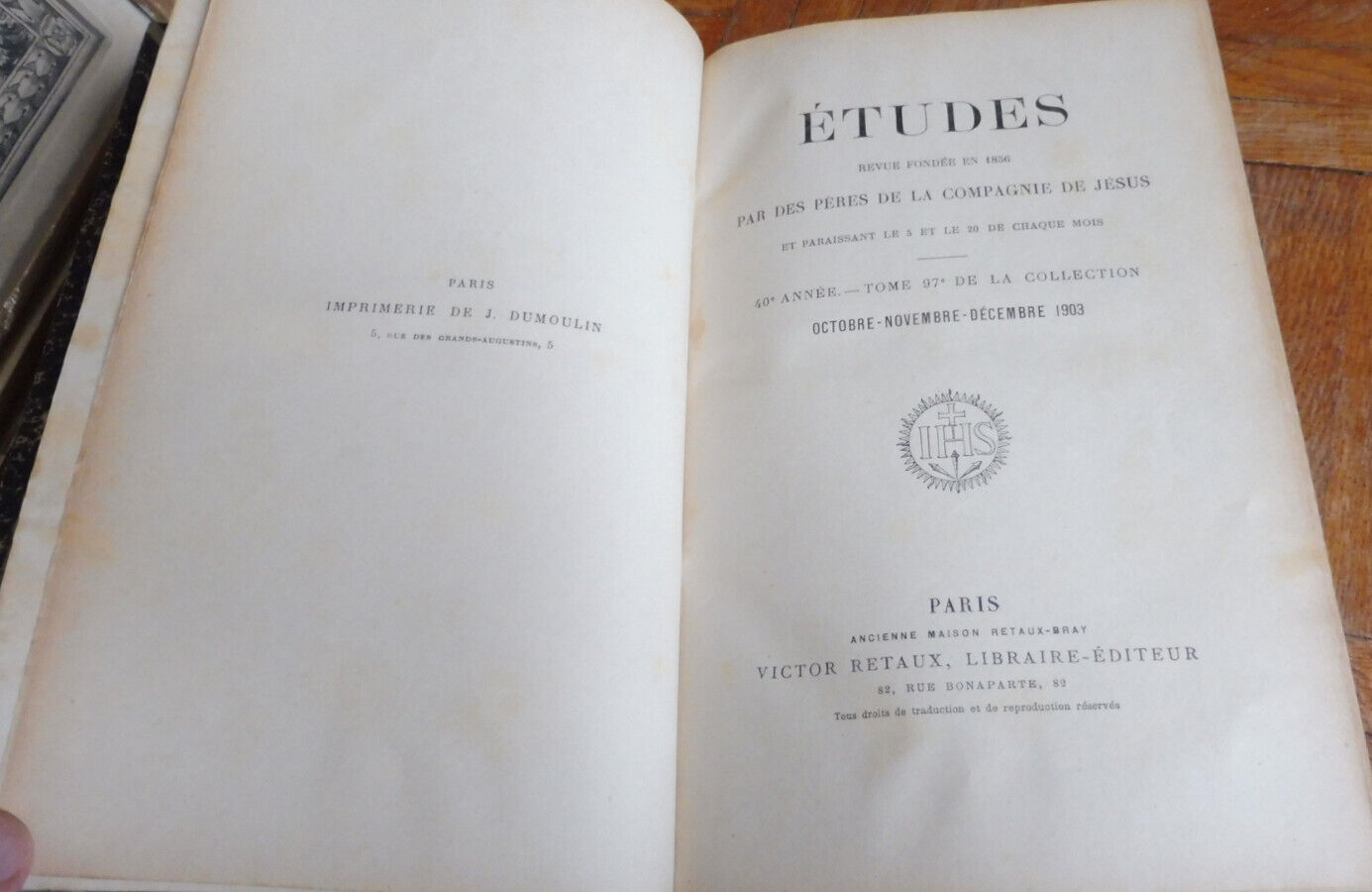 Etudes des jésuites octobre, novembre, décembre 1903